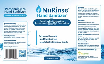 Nurinse 70% 1 Gal Gel (Nurinse   1 Gallon Label 70 Gel)